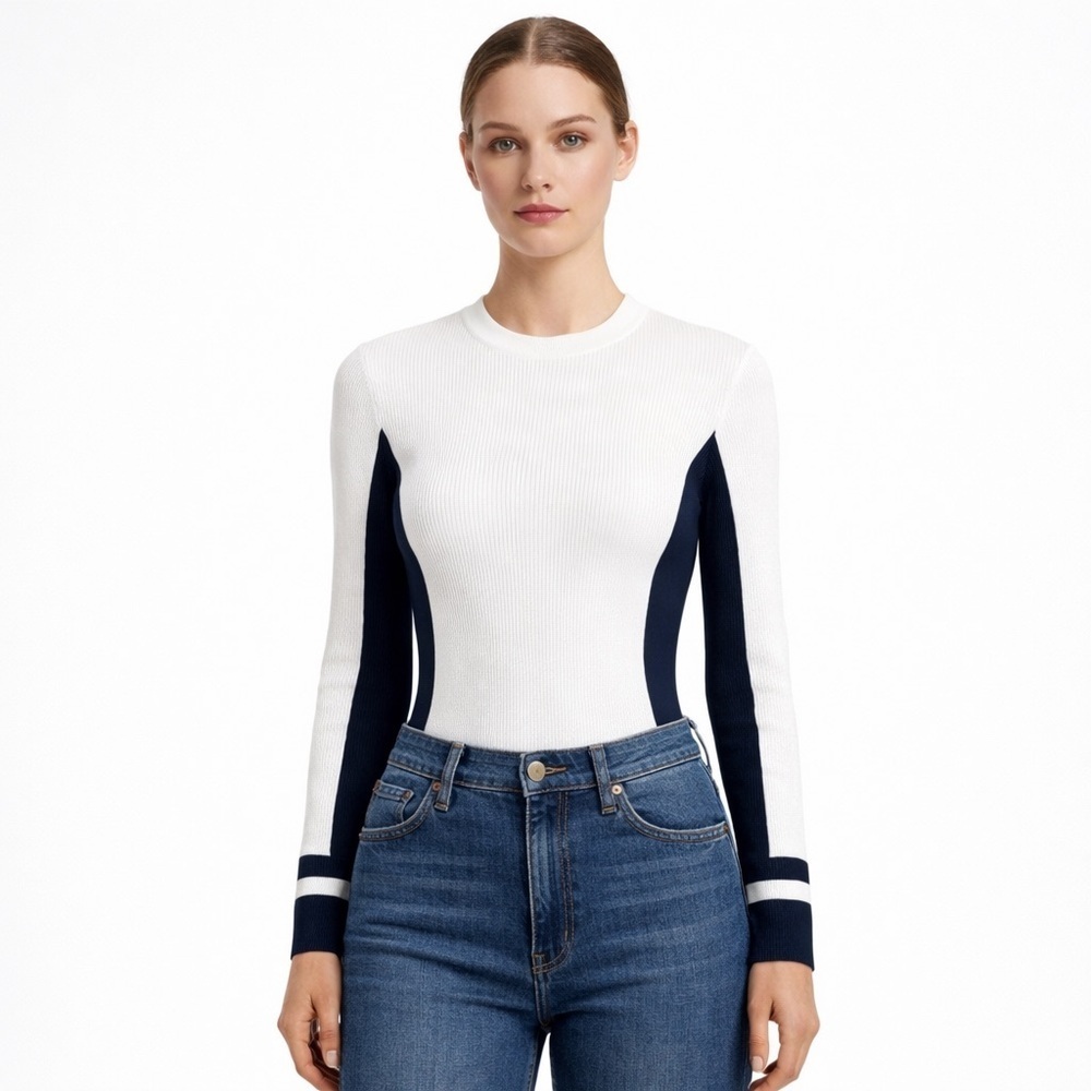 Tibi white color block pullover ribbed knit top size small minimalist capsule - Picture 1 of 8
